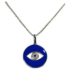 Collier Eye Of God en or blanc 14 carats, émail bleu royal et diamants naturels