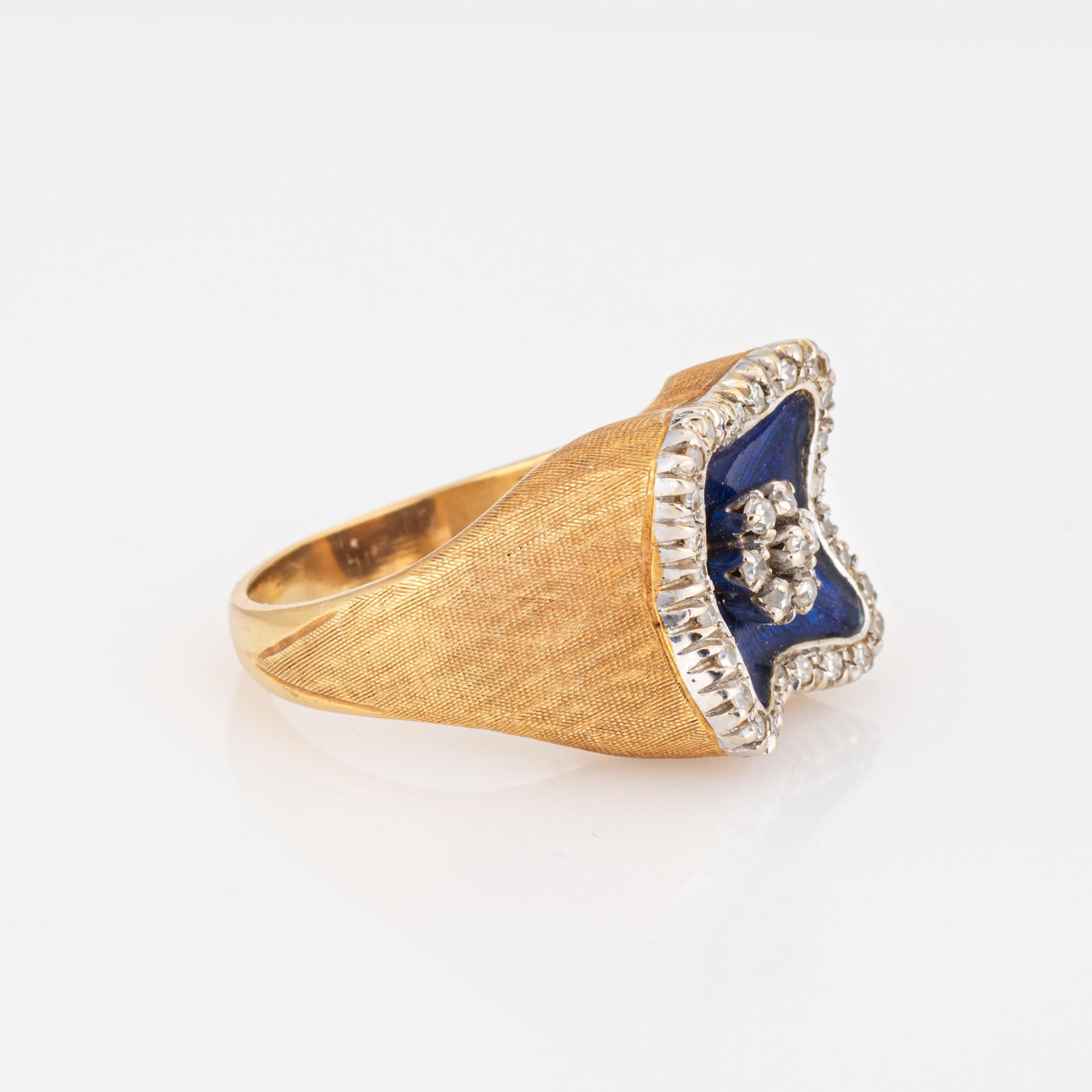 Moderno Anello quadrato con smalto blu reale e diamante d'epoca Sz 5,75 Oro giallo 18k Gioielli in vendita