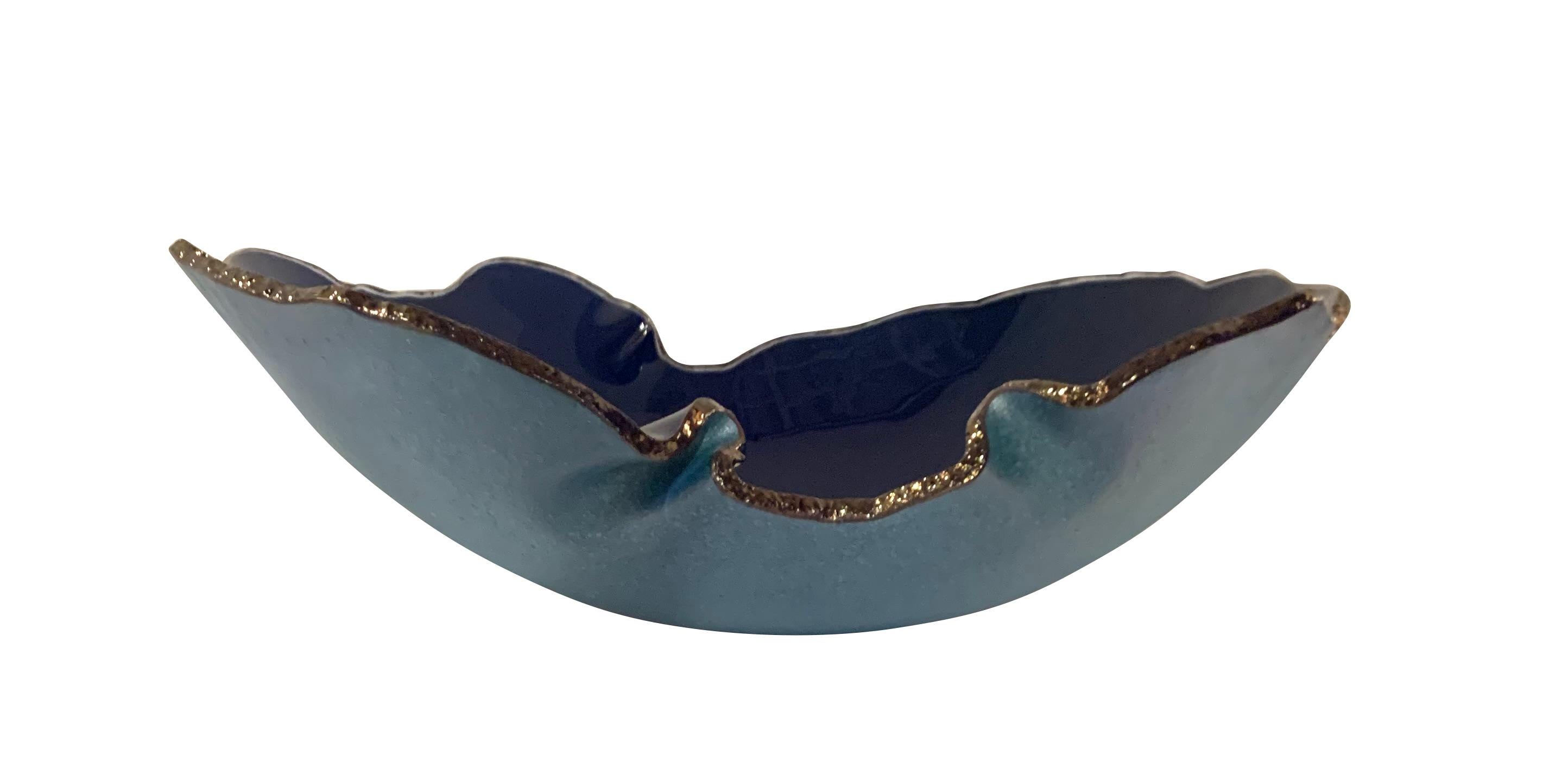Royal Blue Free Form Glass Bowl, Brazil, Contemporary In New Condition In New York, NY