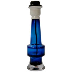 Lámpara de sobremesa de cristal azul real de Kosta, Suecia, años 60