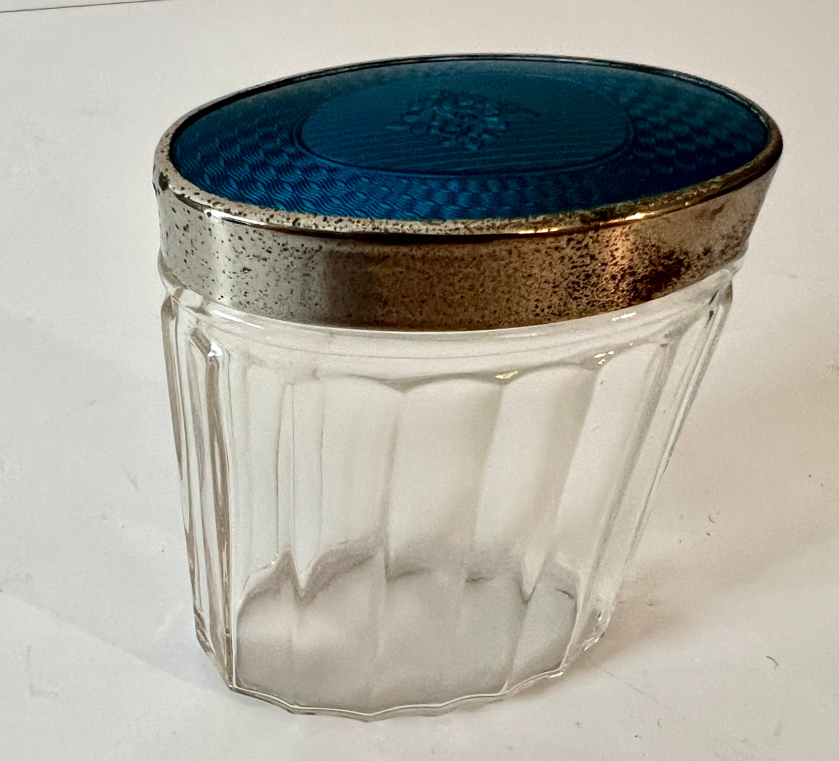 Européen JAR bleu royal guilloché dans le style de Tiffany en vente