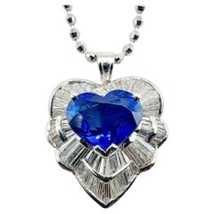 Vintage Art Deco Style Royal Blue Heart Sapphire & Diamond Ring Pendant 20K Gold