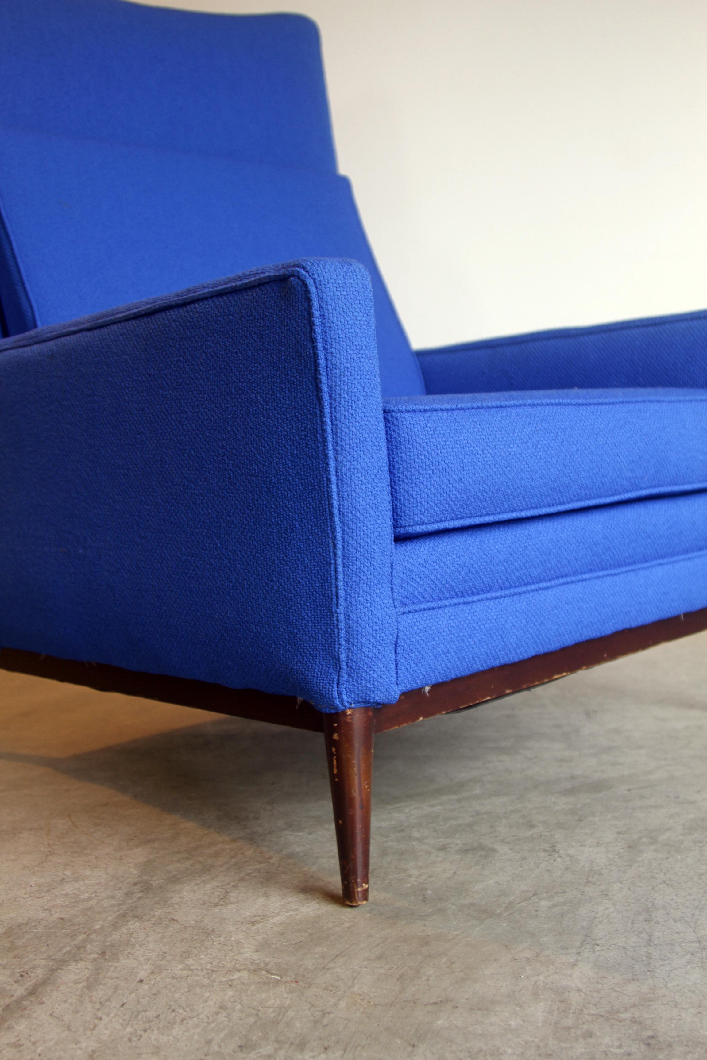 Royal Blue High Back Paul McCobb Armchair In Excellent Condition For Sale In St. Louis, MO