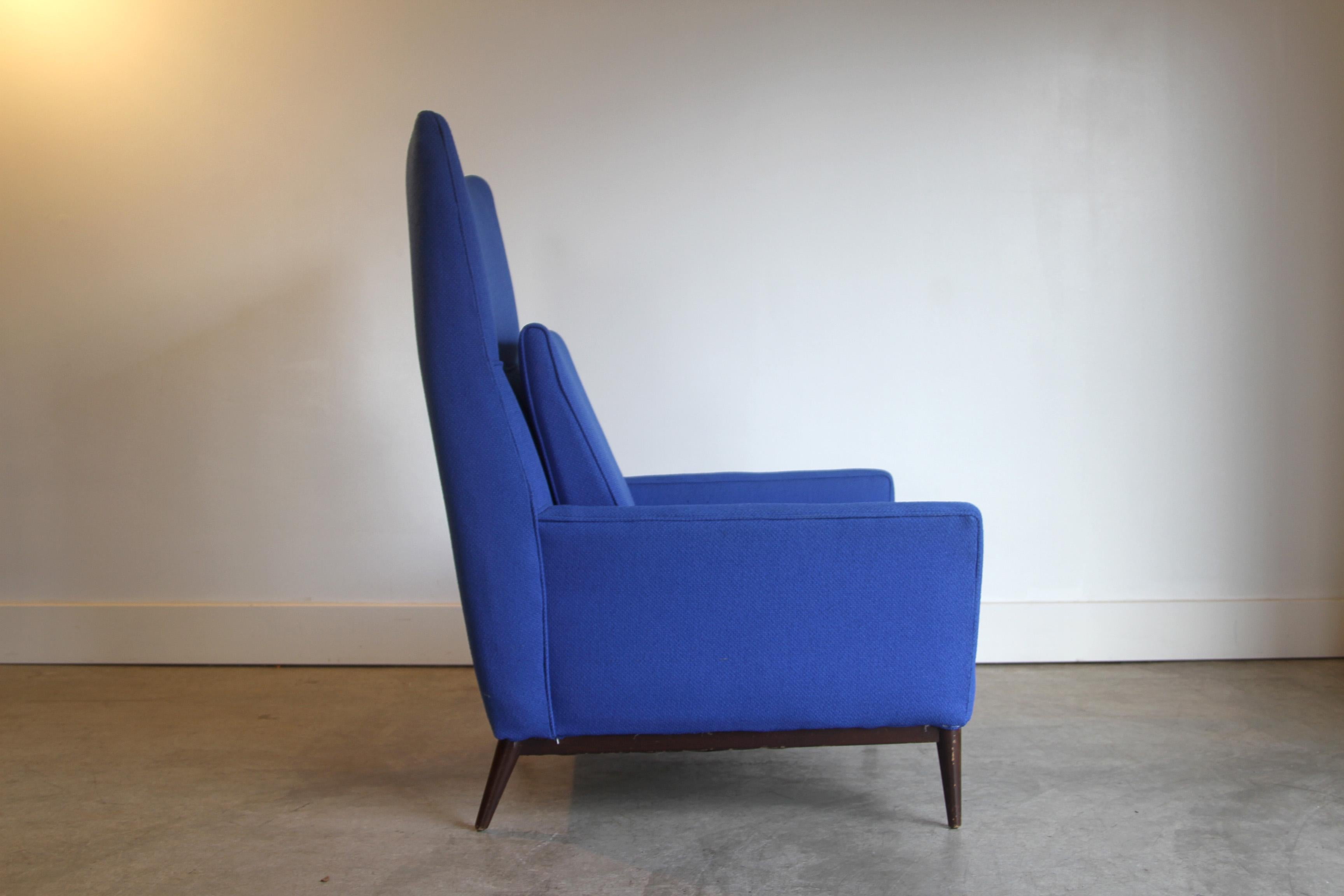 Royal Blue High Back Paul McCobb Armchair For Sale 1
