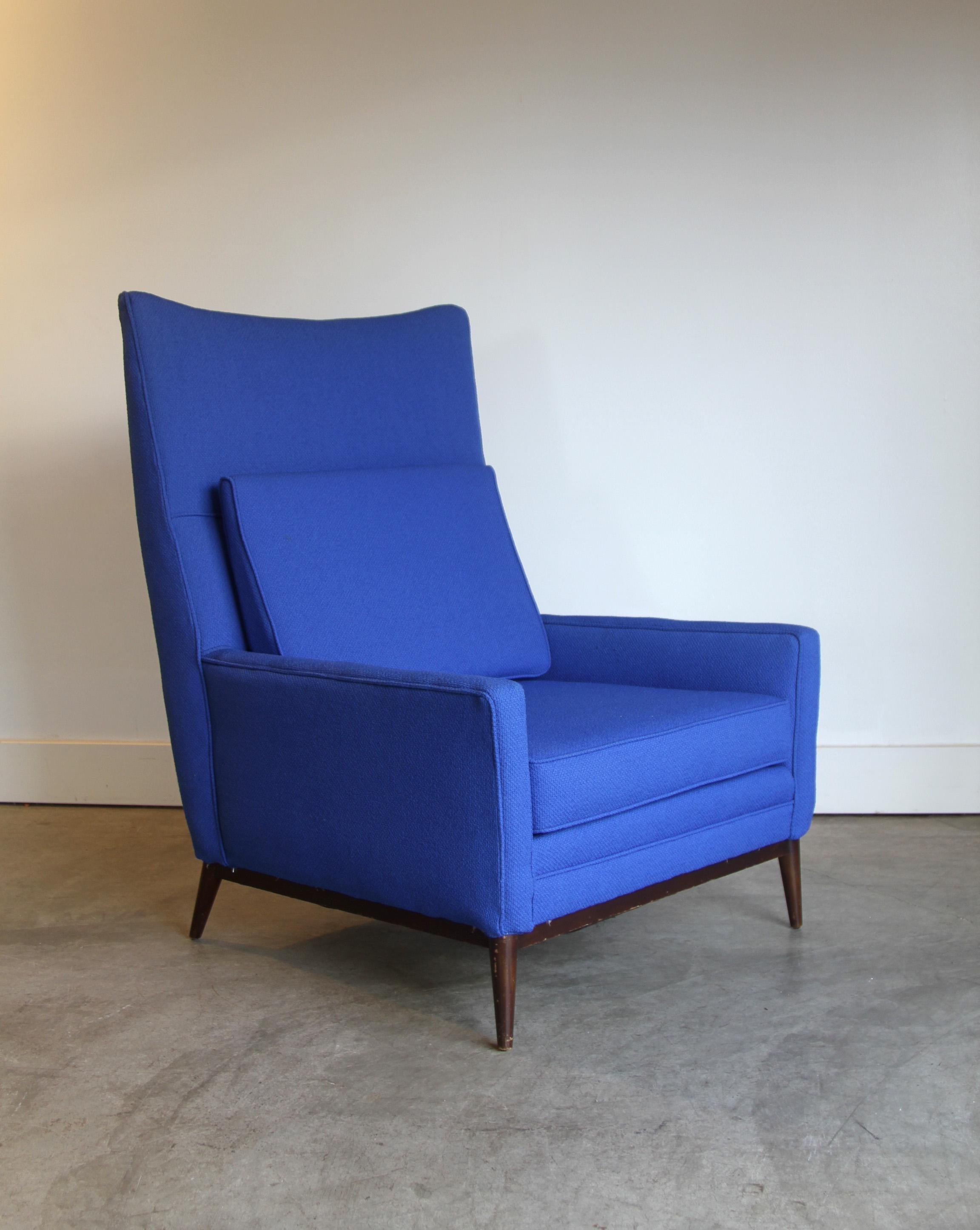 Royal Blue High Back Paul McCobb Armchair For Sale 4
