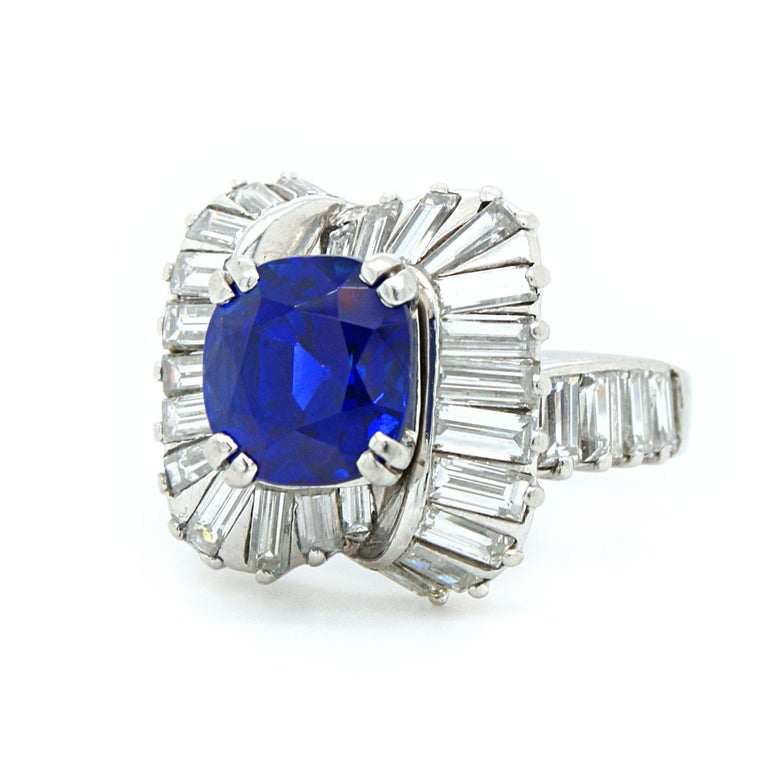 Retro Mauboussin Royal Blue Kashmir Sapphire (SSEF) Ring, circa 1958 For Sale