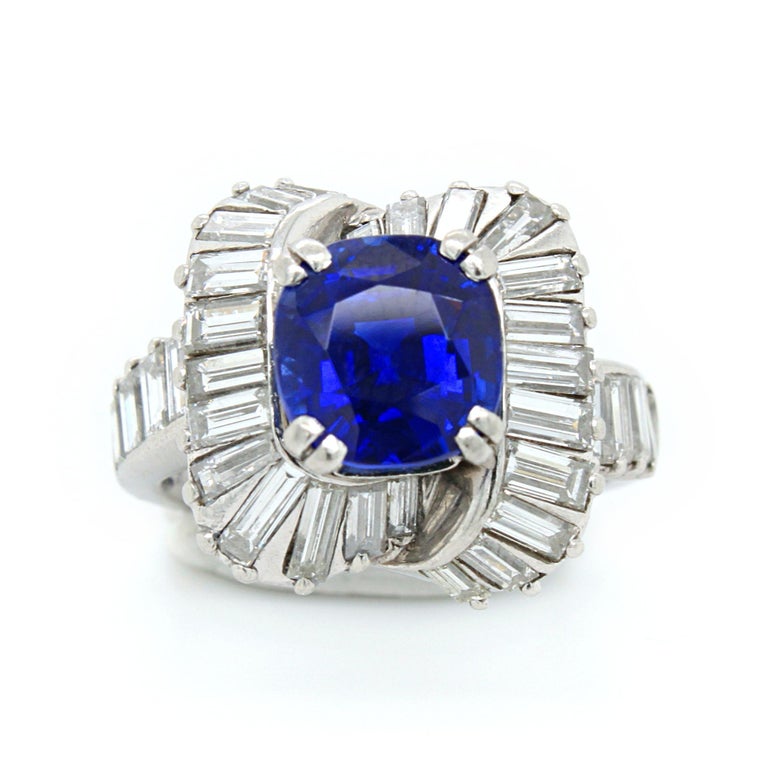 Cushion Cut Mauboussin Royal Blue Kashmir Sapphire (SSEF) Ring, circa 1958 For Sale