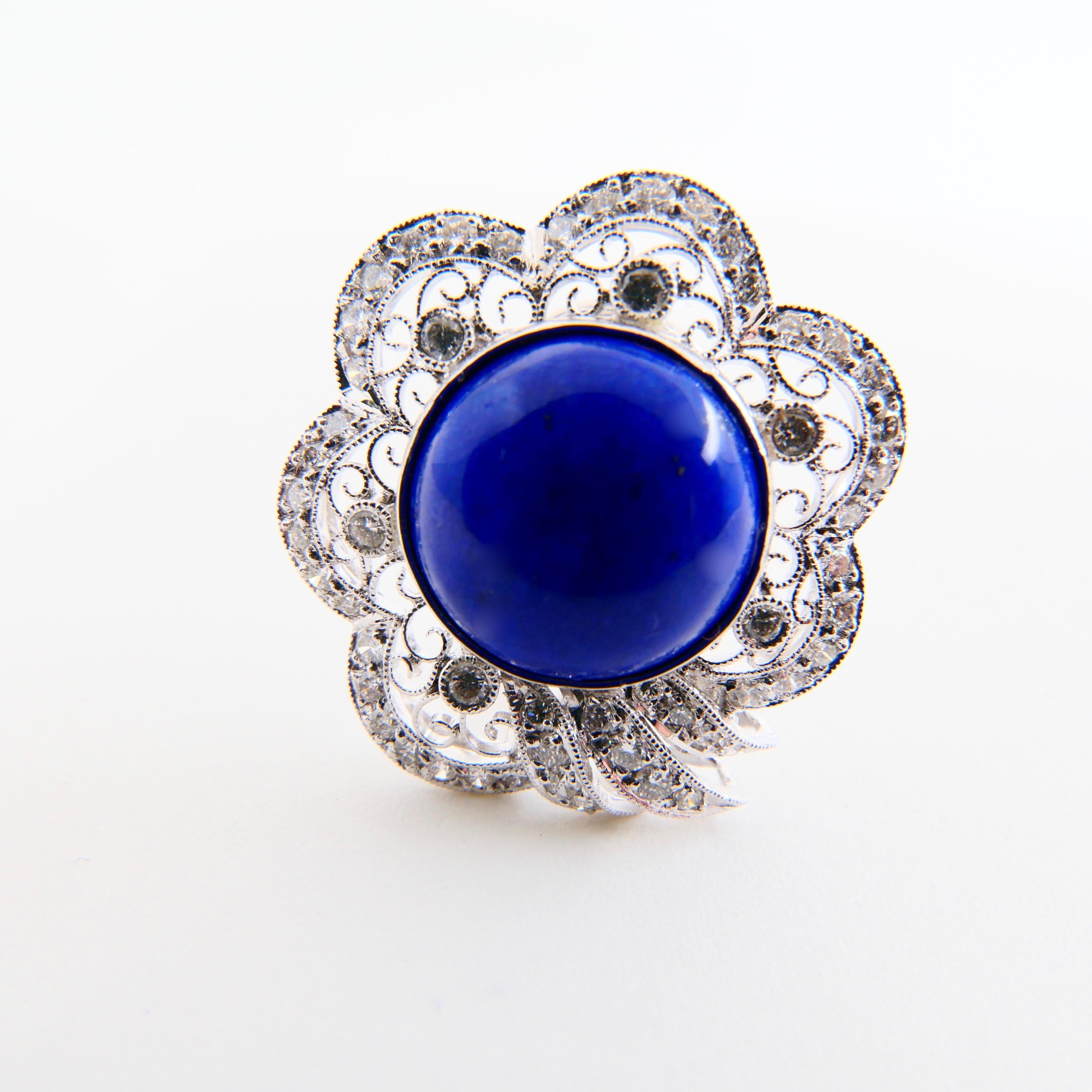 Royal Blue Lapis Lazuli 11.5mm  & Diamond Earrings With Gold Veins & Gold Spots For Sale 5