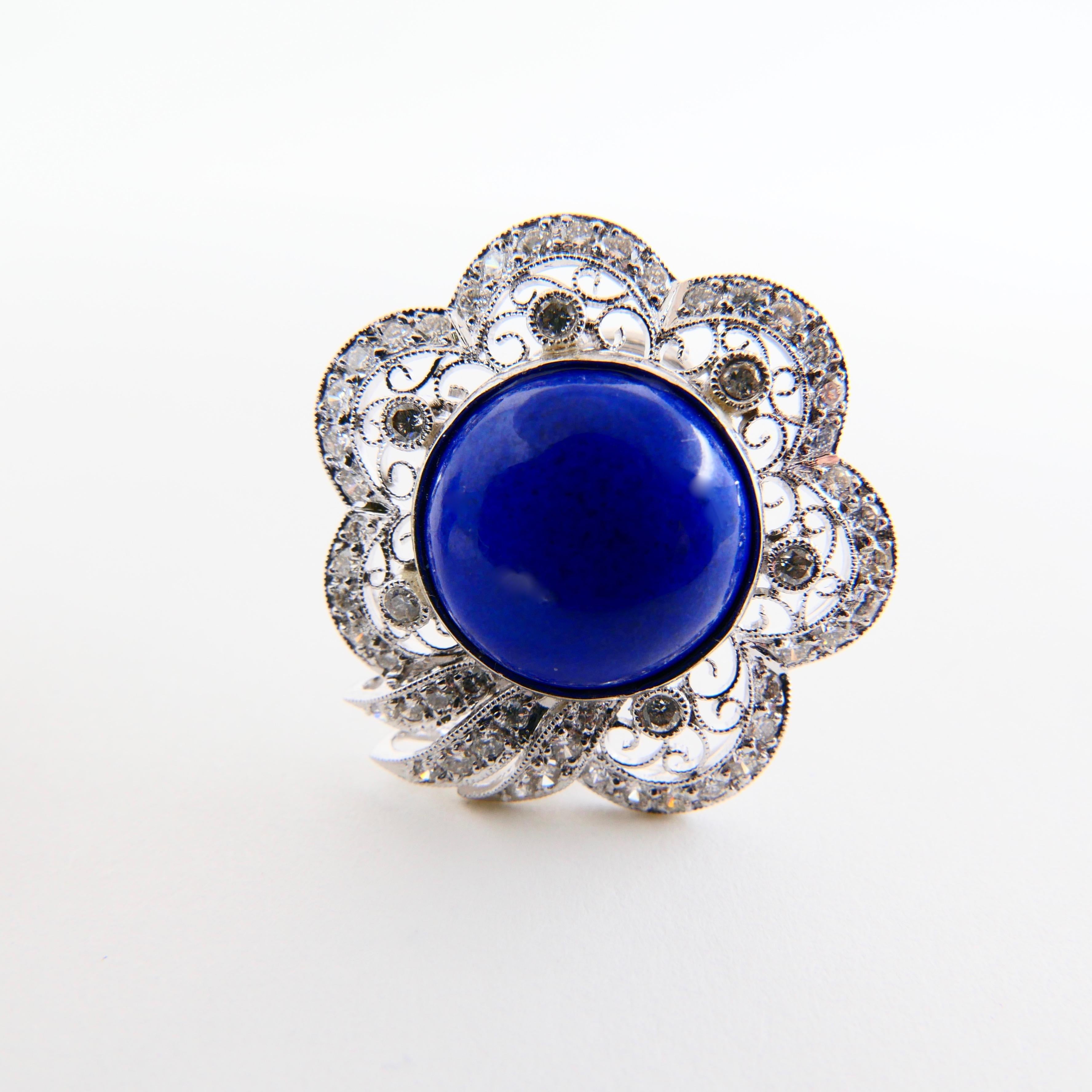 Royal Blue Lapis Lazuli 11.5mm  & Diamond Earrings With Gold Veins & Gold Spots For Sale 3