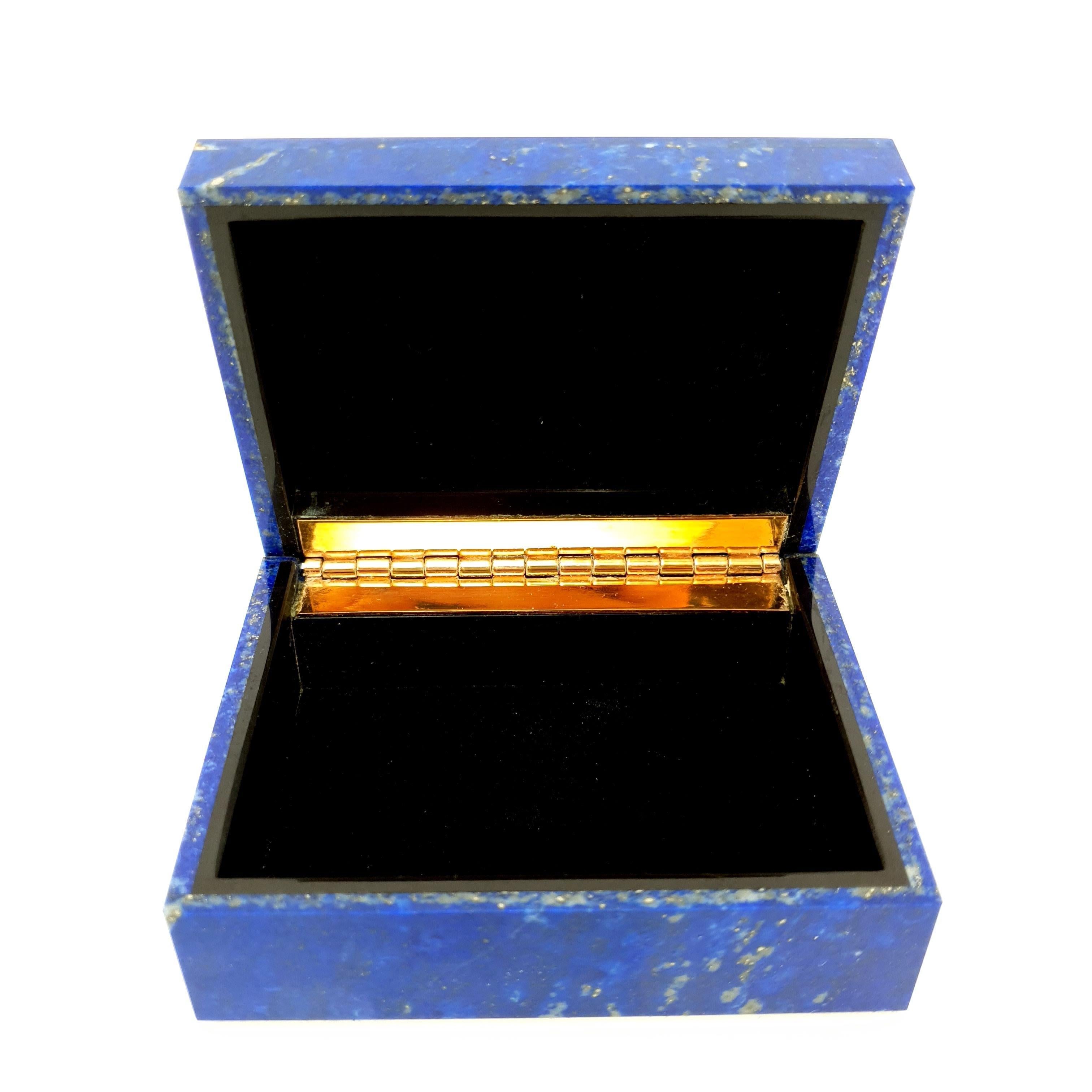 Women's or Men's Royal Blue Lapis Lazuli Decorative Jewelry Gemstone Box with Black Marble Inlay