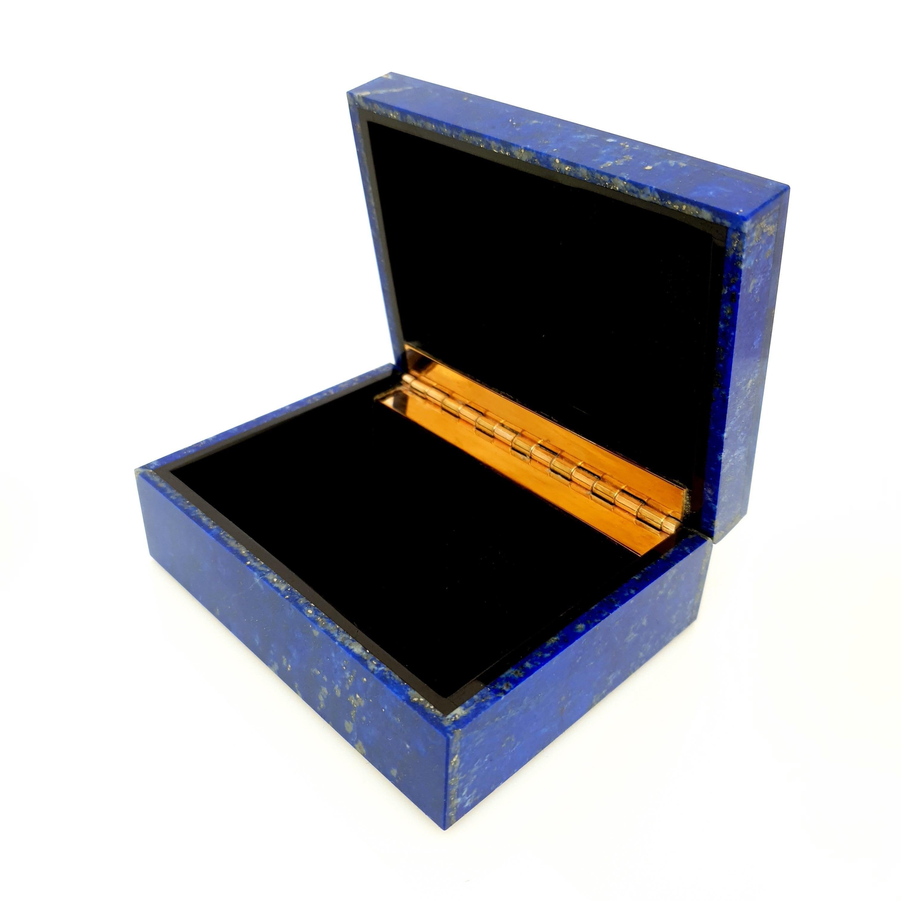 Royal Blue Lapis Lazuli Decorative Jewelry Gemstone Box with Black Marble Inlay 1
