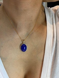 Royal Blue Lapis Lazuli & Diamond Pendant Drop Necklace, Gold Veins & Gold Spots