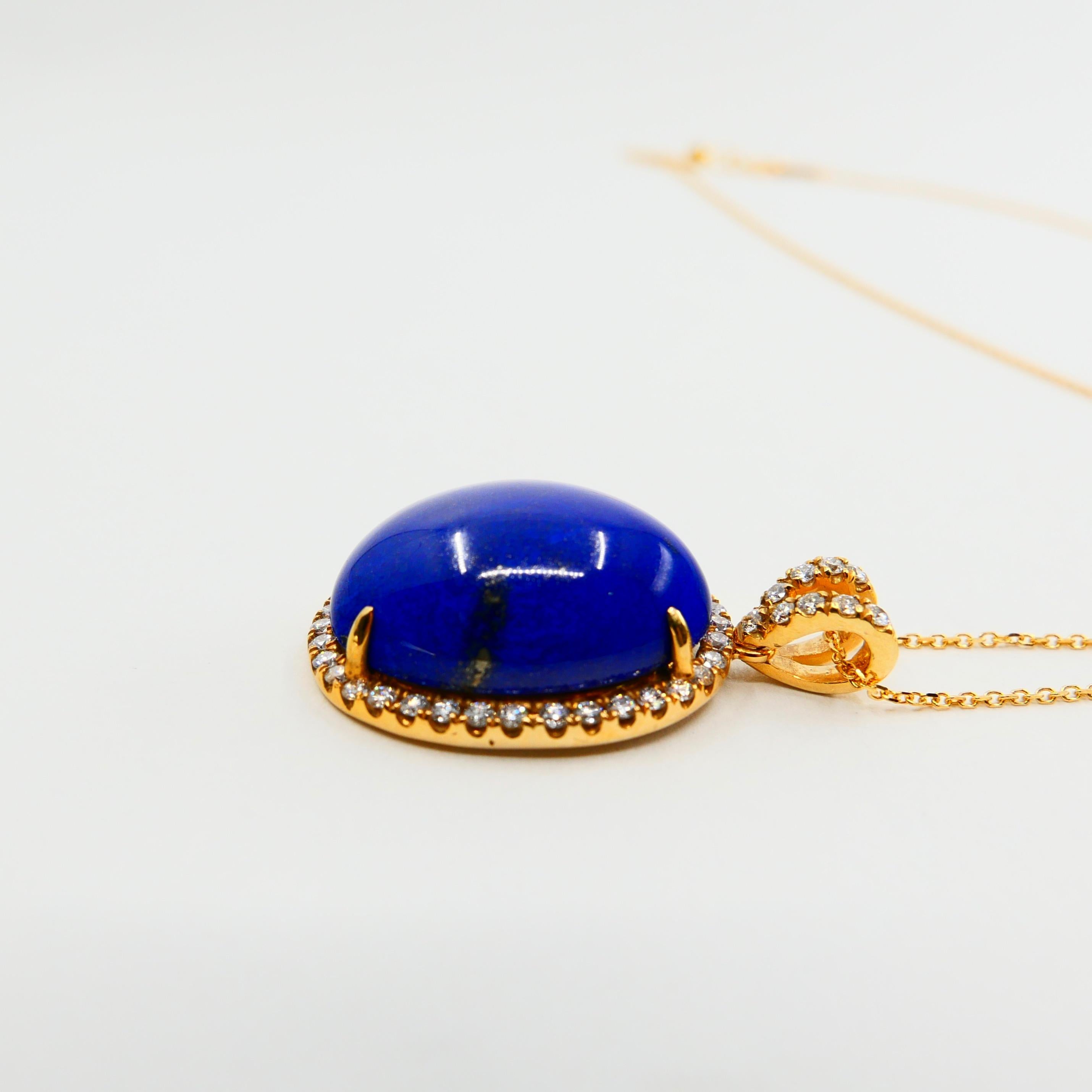 Women's Royal Blue Lapis Lazuli & Diamond Pendant Drop Necklace, Gold Veins & Gold Spots For Sale
