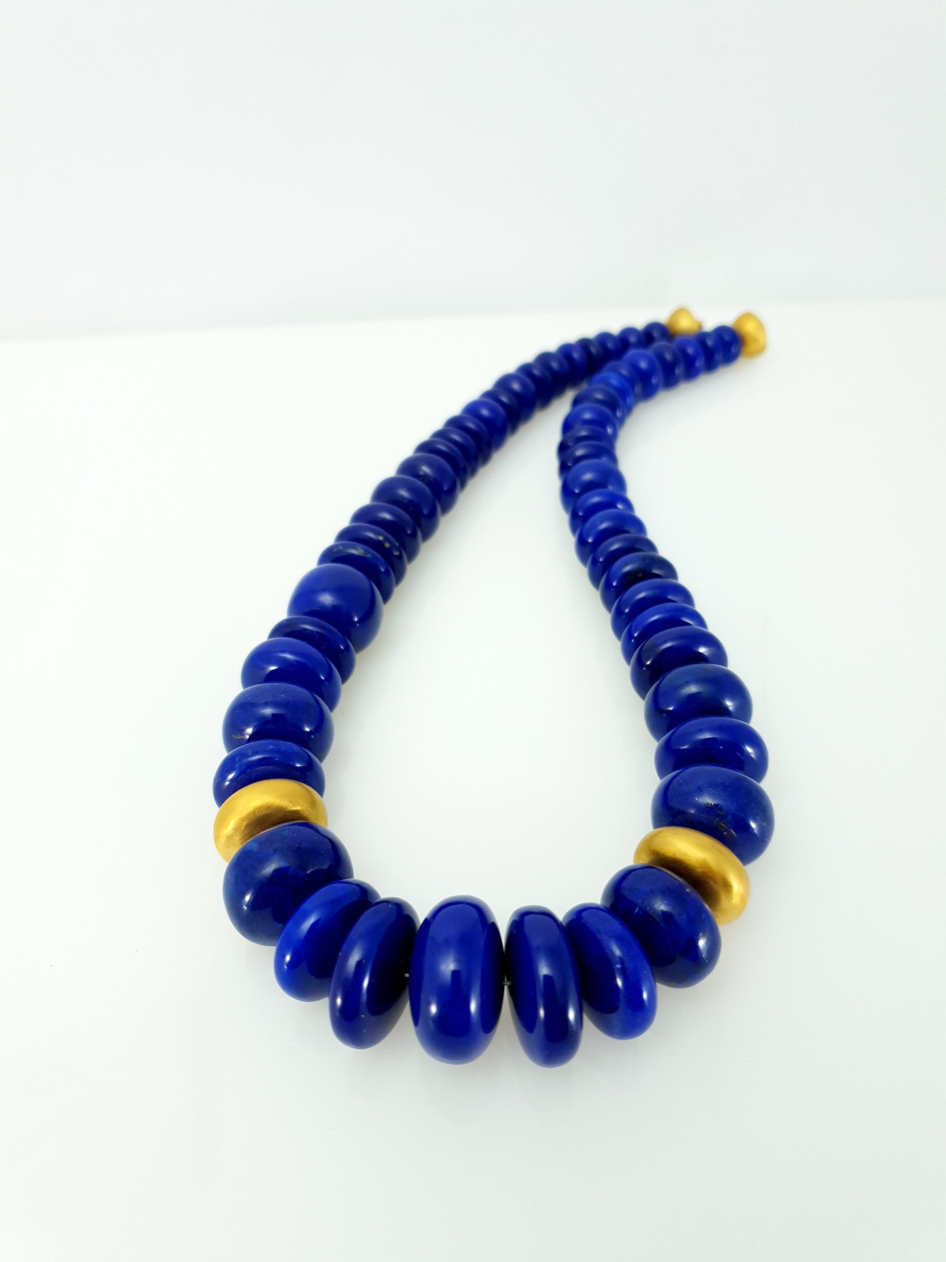 18k yellow gold lapis lazuli bead necklace - handmade in america  exclusively at scully & scully