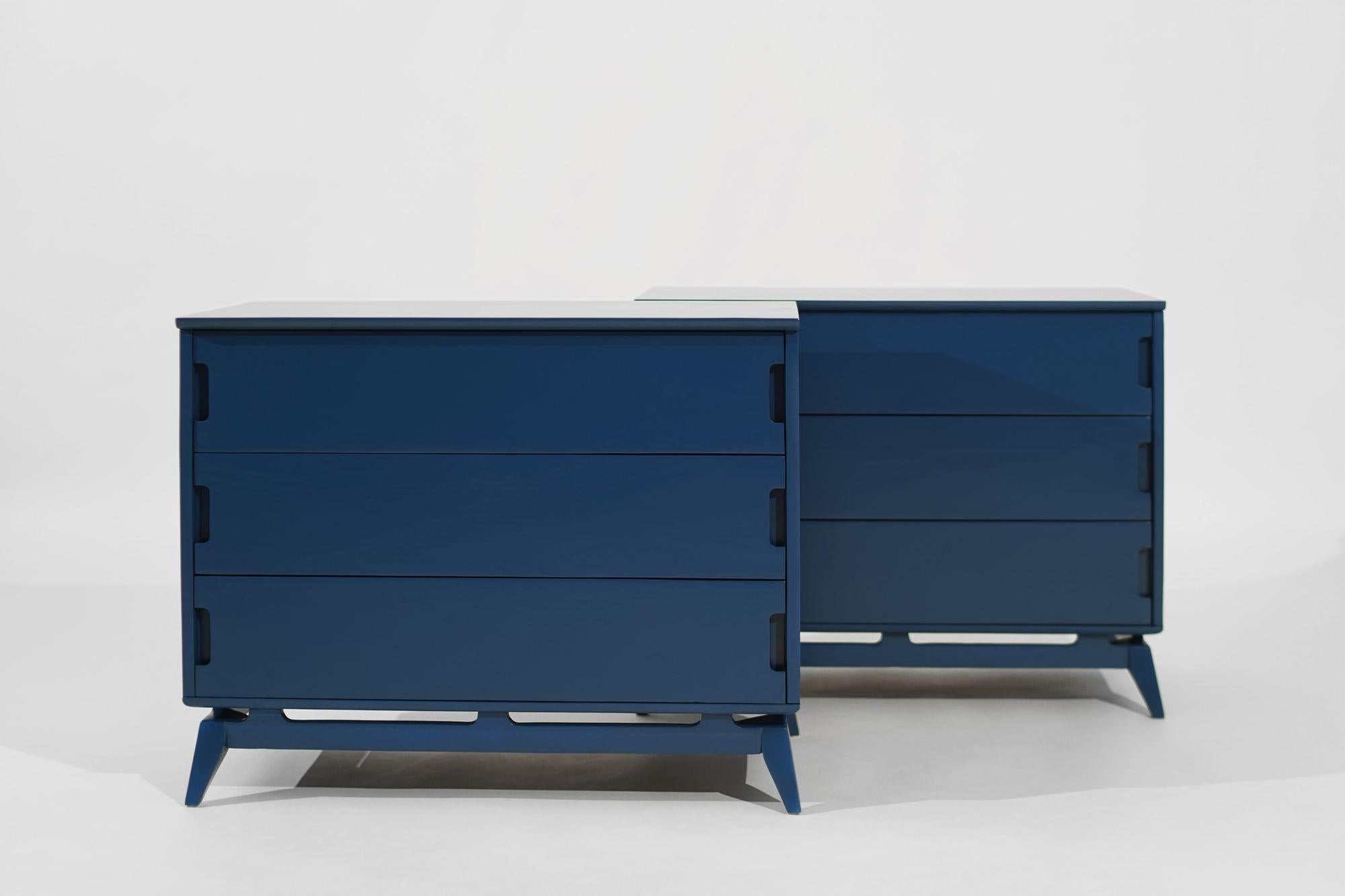 20th Century Royal Blue MCM Chests of Drawers, C. 1950s For Sale