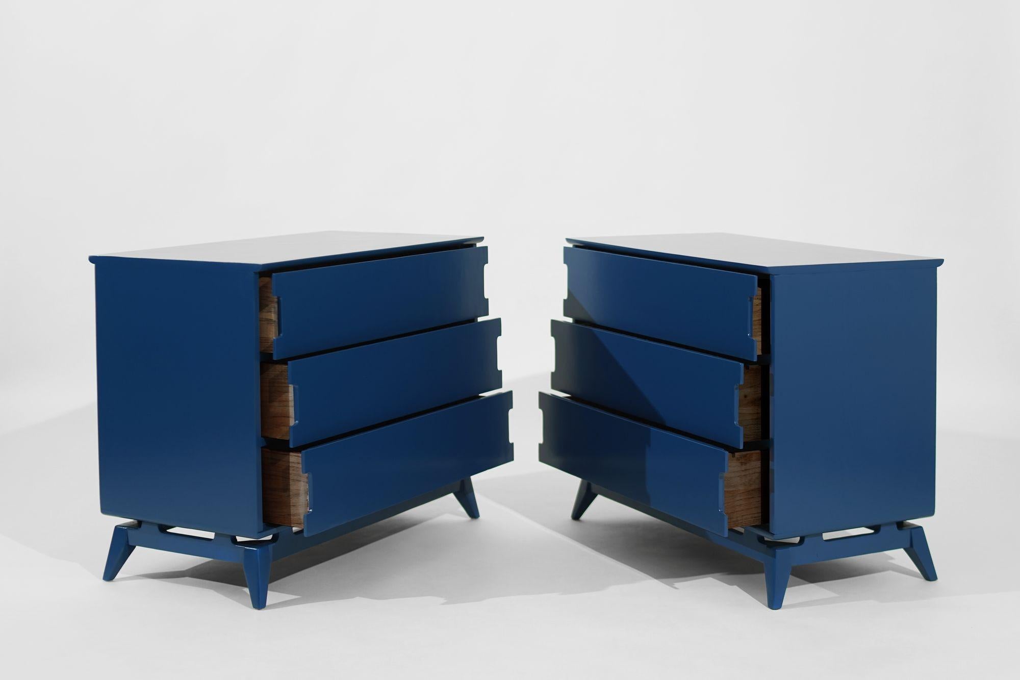 Pine Royal Blue MCM Chests of Drawers, C. 1950s