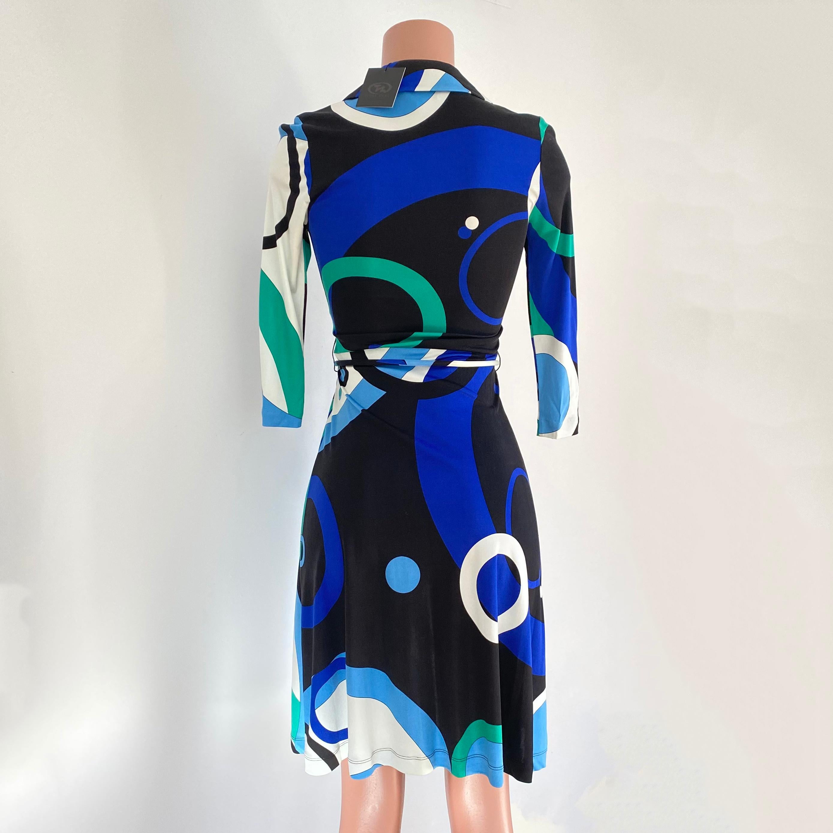 FLORA KUNG Blau Galaxy Mock Wrap Seidenhemd Kleid mit abnehmbarem Kordelgürtel NWT  im Zustand „Neu“ im Angebot in Boston, MA
