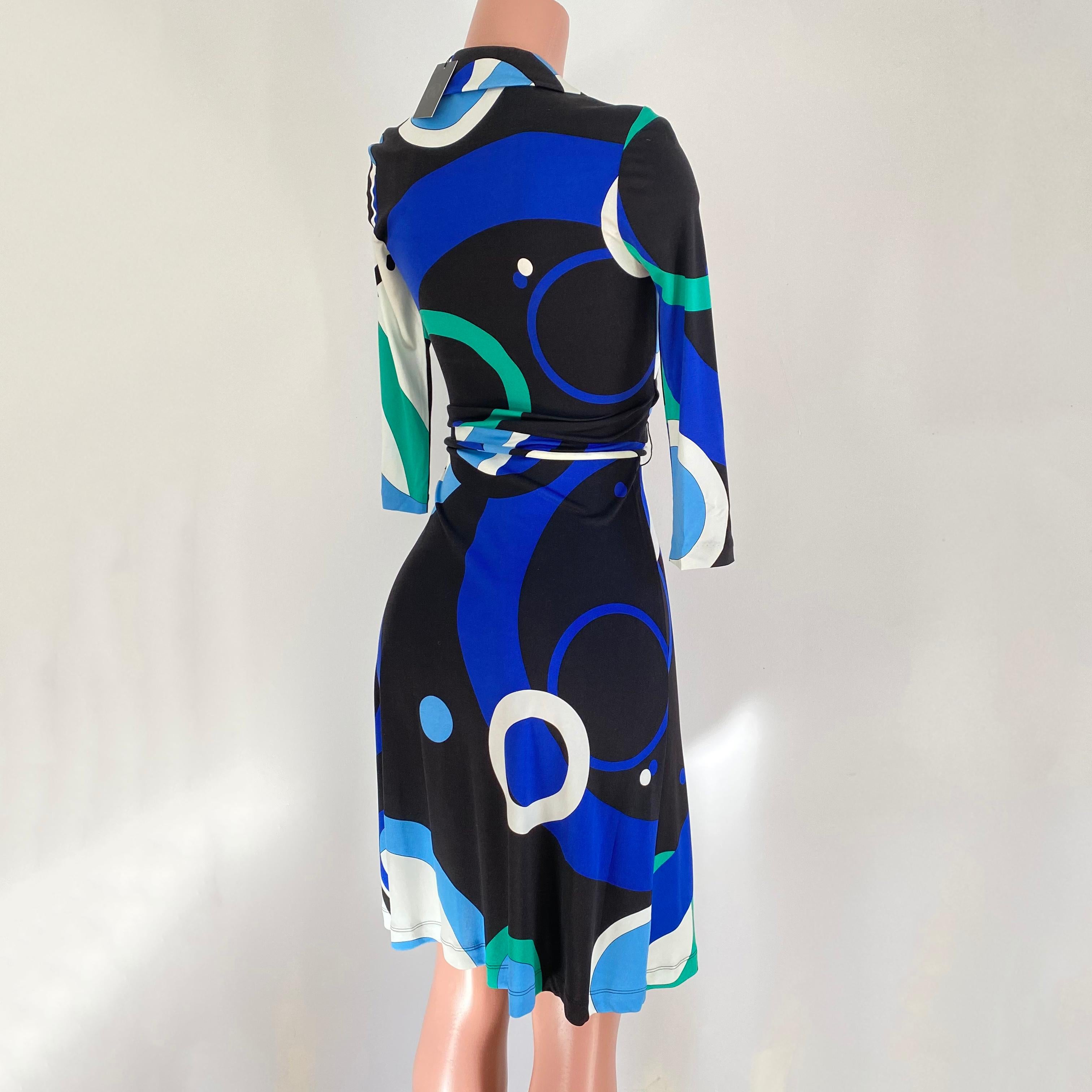 FLORA KUNG Blau Galaxy Mock Wrap Seidenhemd Kleid mit abnehmbarem Kordelgürtel NWT  im Angebot 1