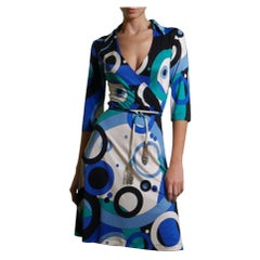 FLORA KUNG Blue Galaxy Mock Wrap silk shirt dress with detachable cord belt NWT