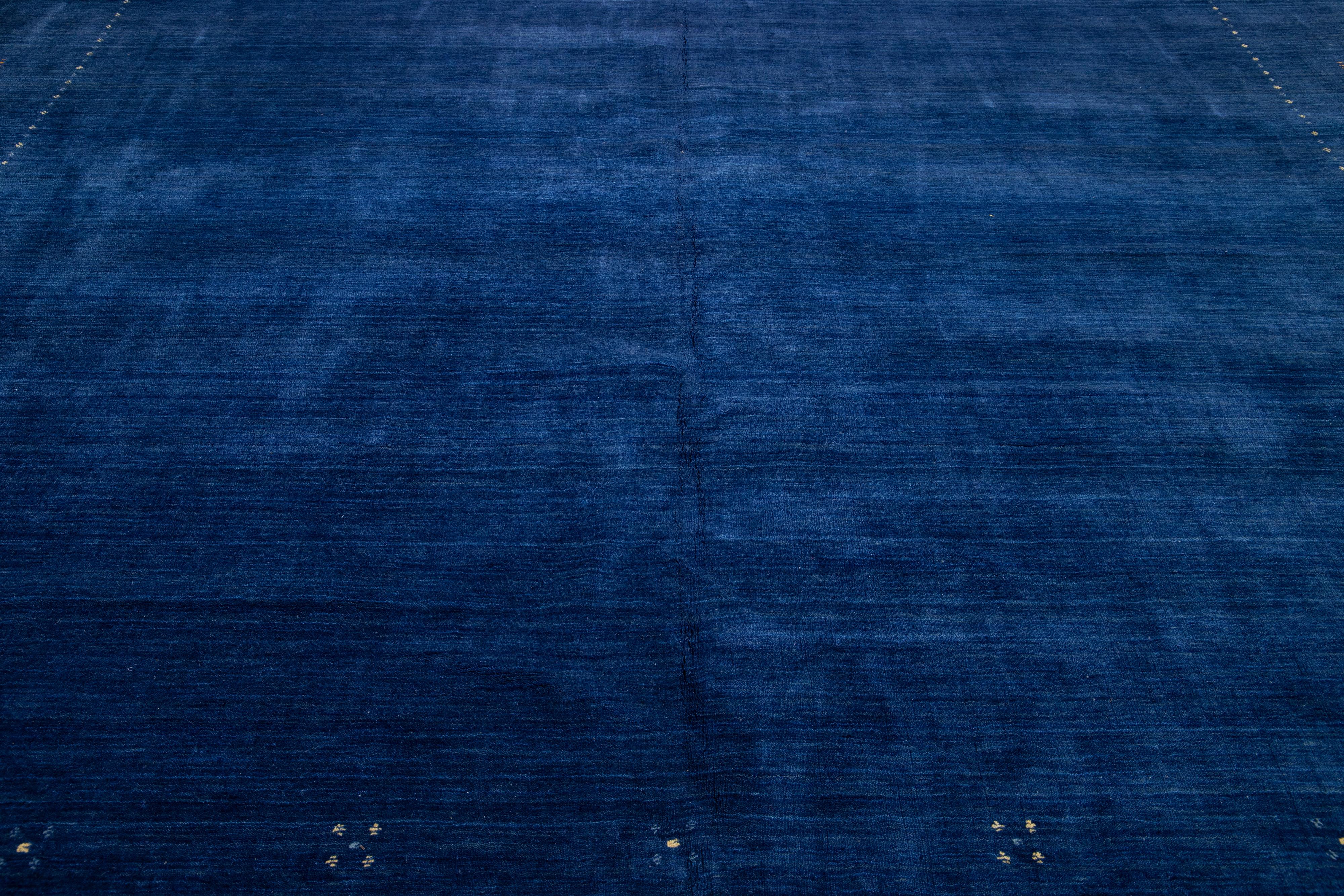 Contemporary Royal Blue Modern Hand-Loomed Minimalist Gabbeh Wool Rug  For Sale