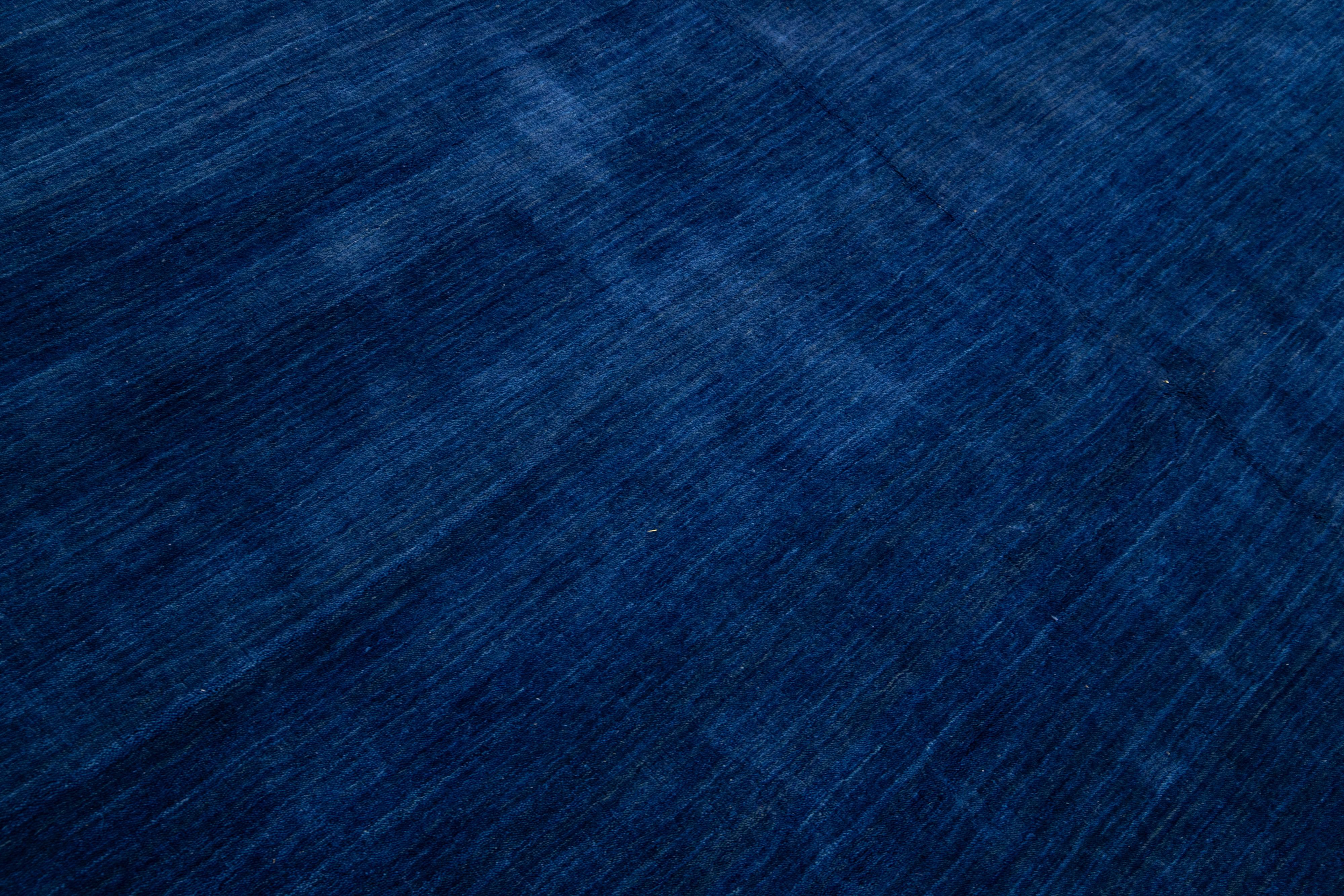 Royal Blue Modern Hand-Loomed Minimalist Gabbeh Wool Rug  For Sale 1