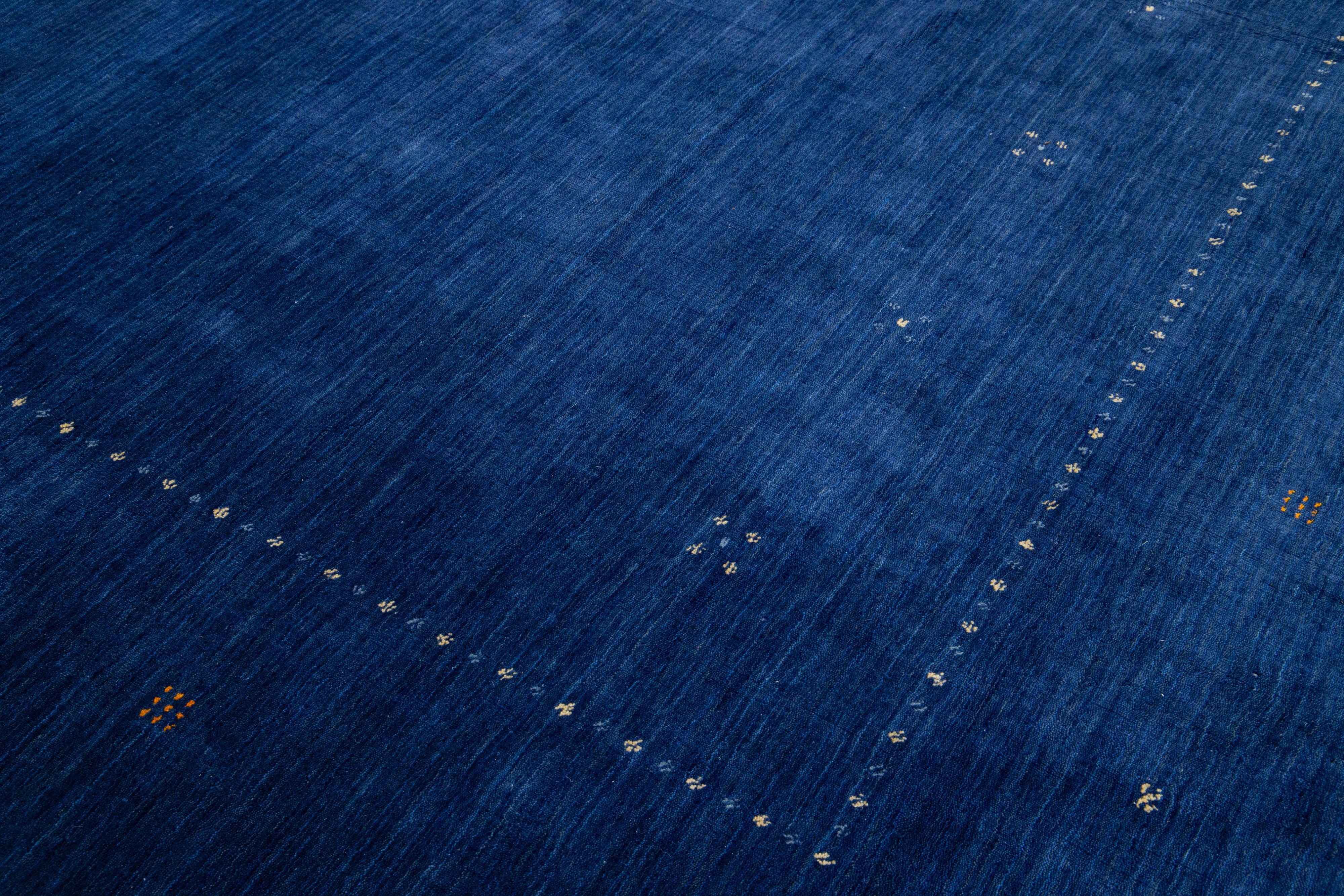 XXIe siècle et contemporain Tapis en laine Gabbeh bleu royal, moderne et minimaliste, tissé à la main  en vente