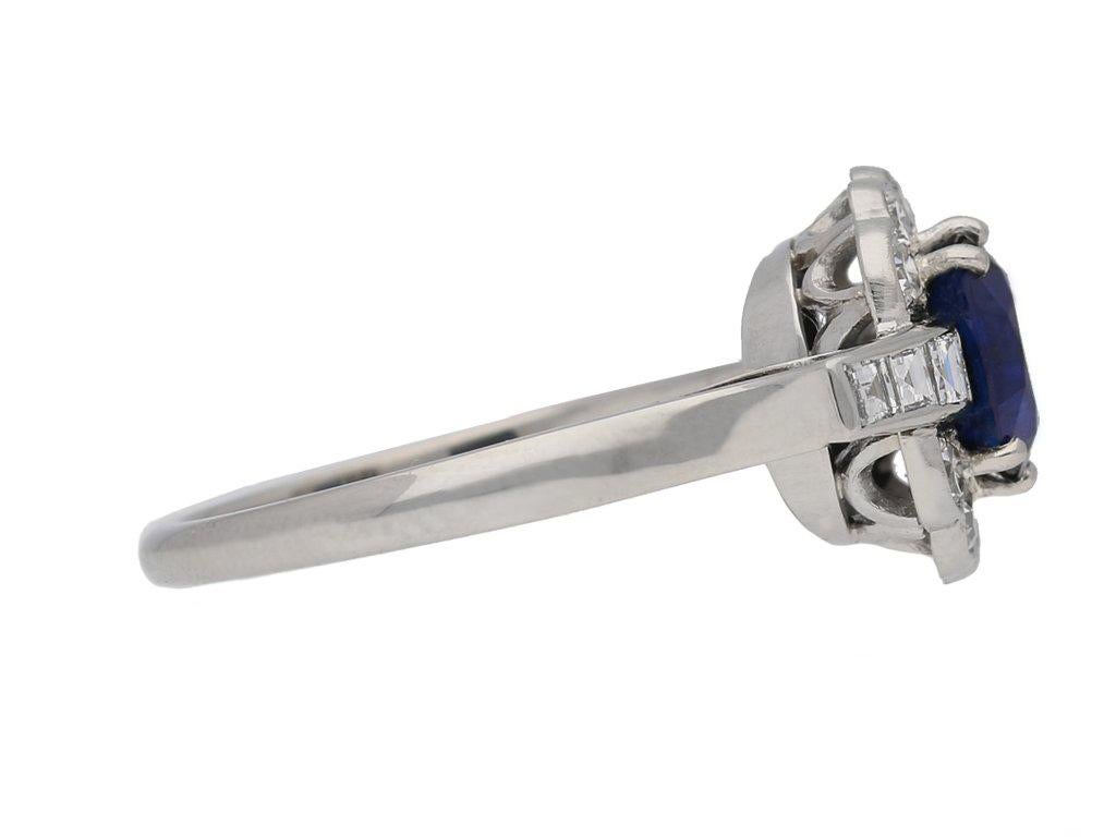 Royal Blue Natürlicher ungeschliffener burmesischer Saphir Diamant Platin Verlobungsring (Art déco) im Angebot