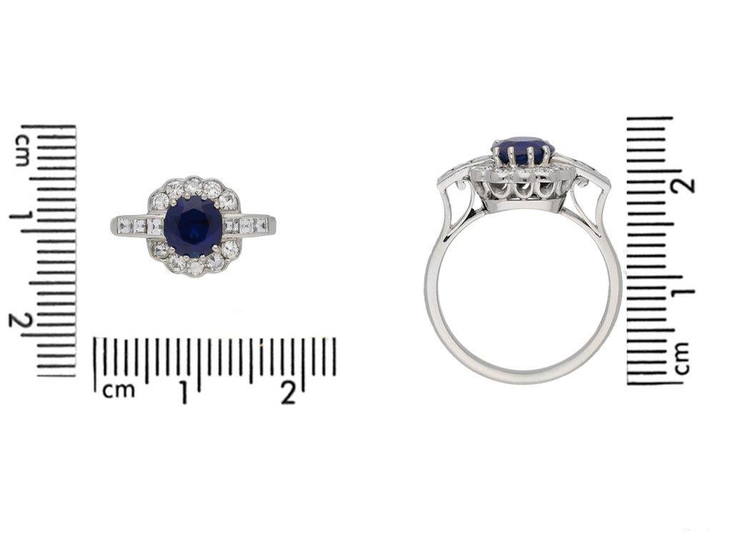 Baguette Cut Royal Blue Natural Unenhanced Burmese Sapphire Diamond Platinum Engagement Ring For Sale