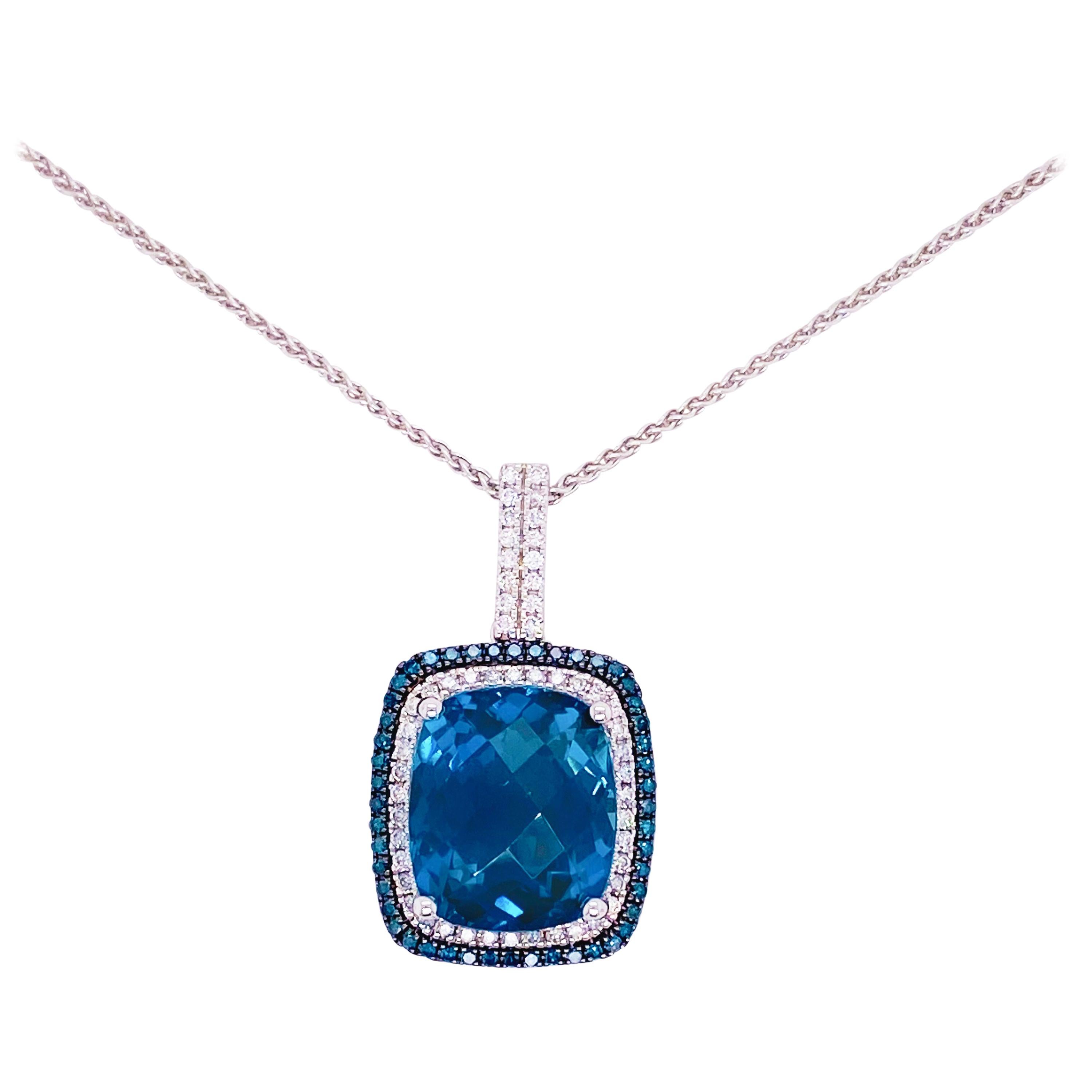 Royal Blue Necklace 10 ct  Blue Topaz, London Blue Topaz and Diamonds, Necklace For Sale