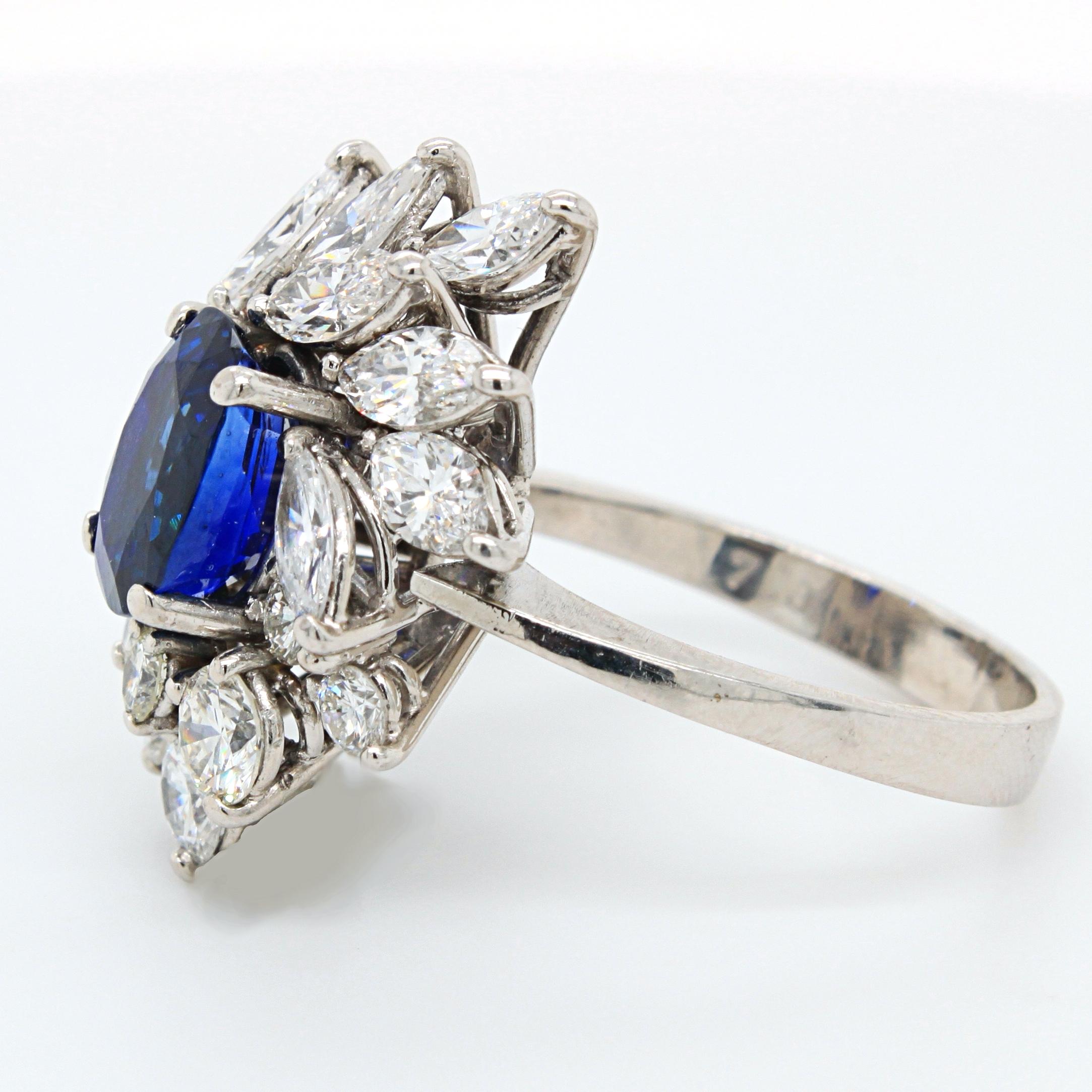 Women's Royal Blue No-Heat Burma Sapphire and Diamond Ring