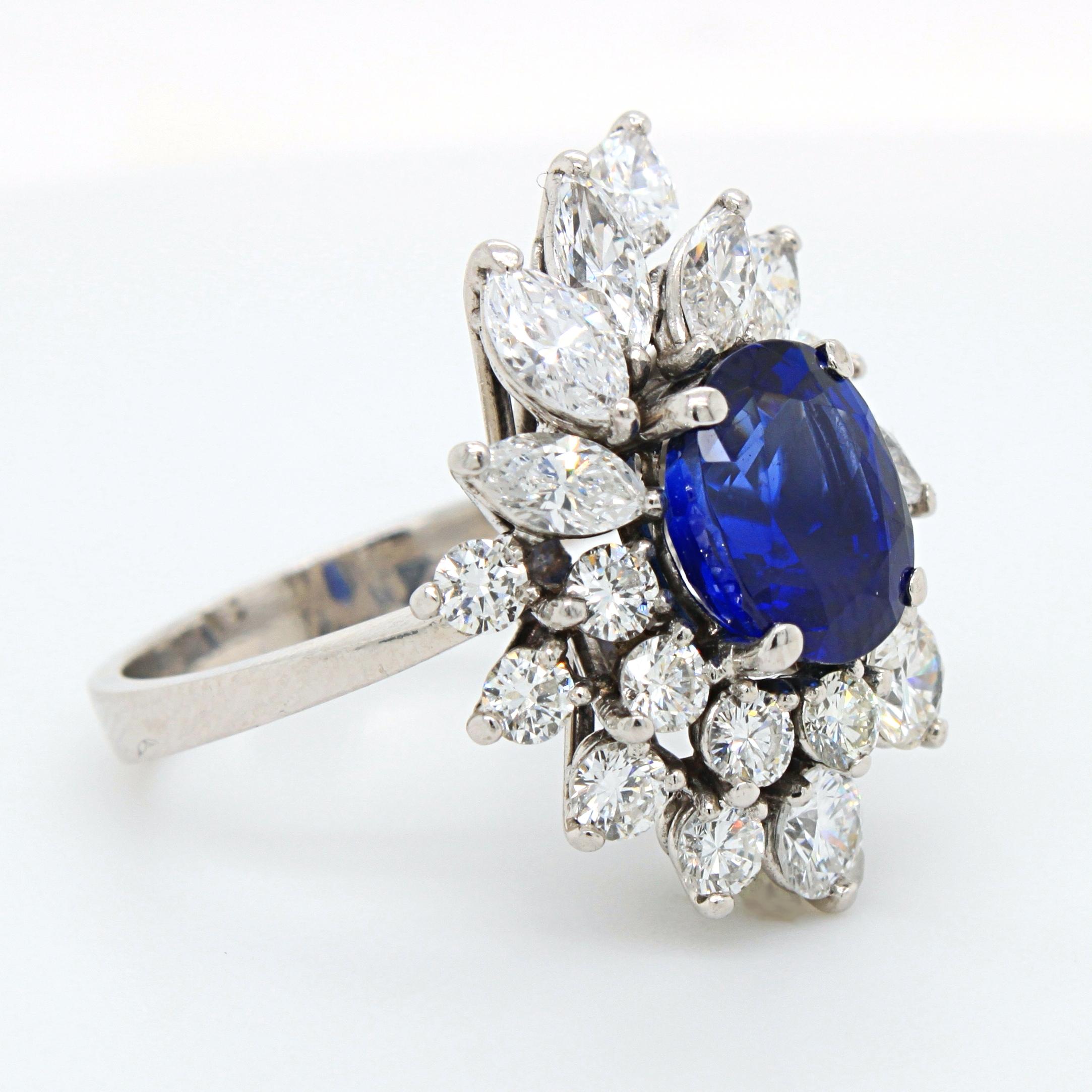Royal Blue No-Heat Burma Sapphire and Diamond Ring 3