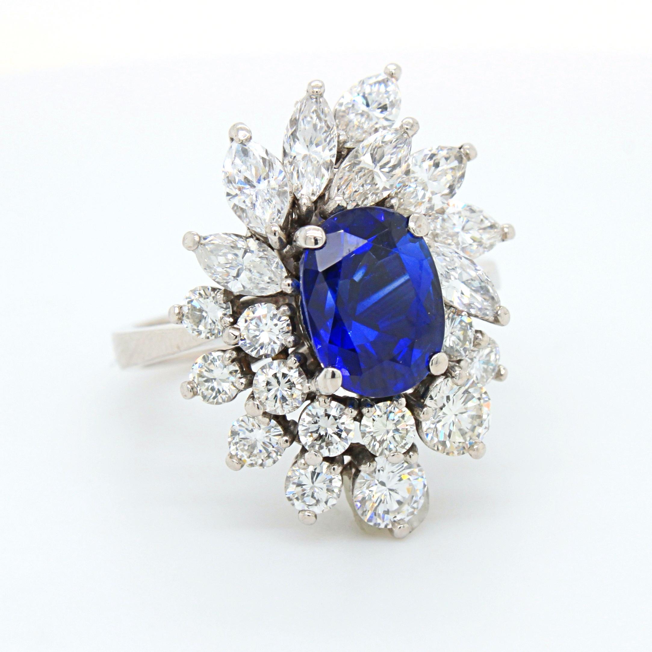 Royal Blue No-Heat Burma Sapphire and Diamond Ring 4