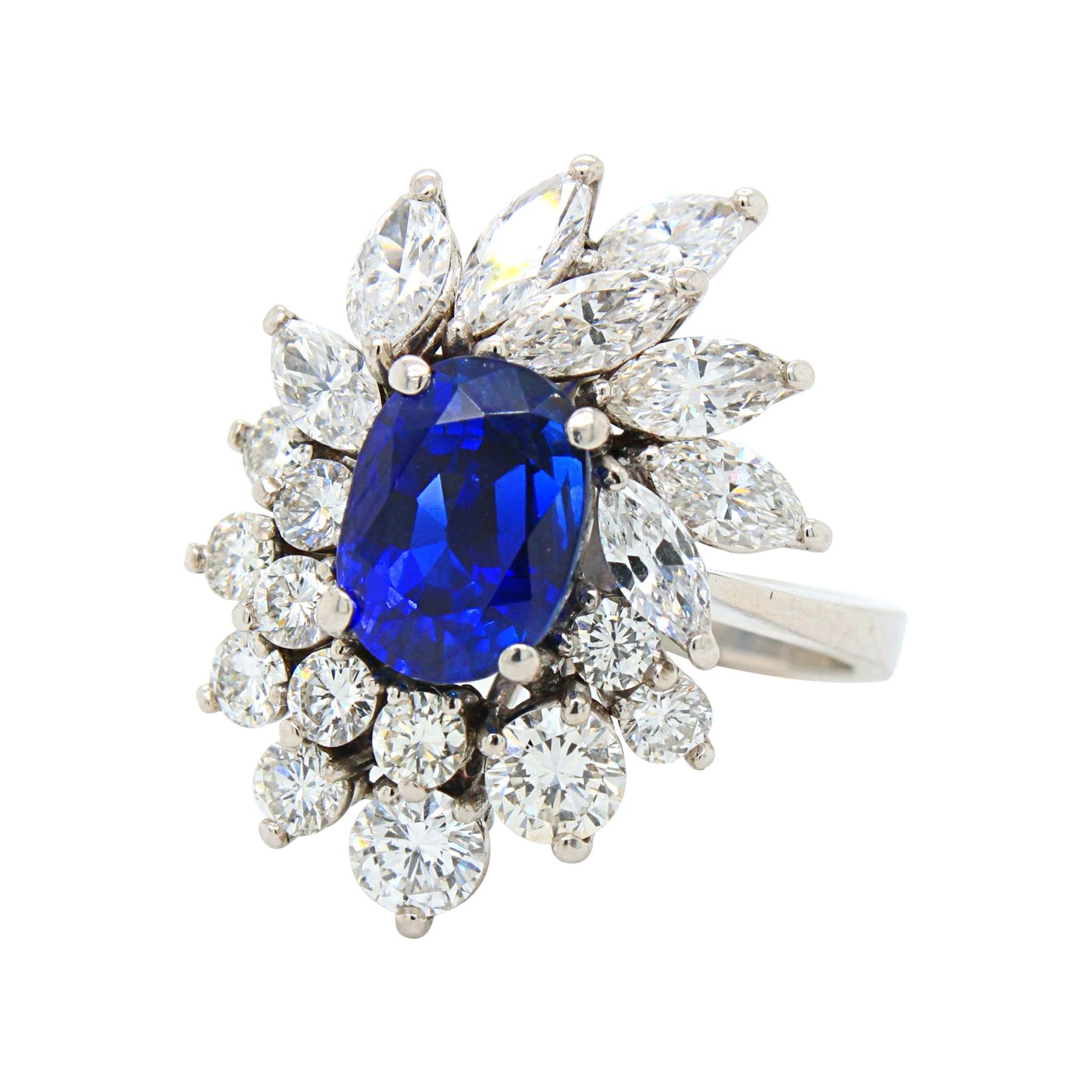Royal Blue No-Heat Burma Sapphire and Diamond Ring