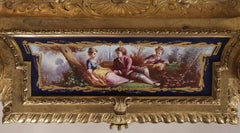 Tintero y bandeja para plumas de porcelana azul real y bronce dorado al gusto de Luis XVI