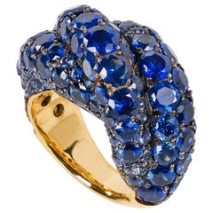 Rosior Bague cocktail en or jaune sertie d'un saphir bleu royal de taille ronde unique