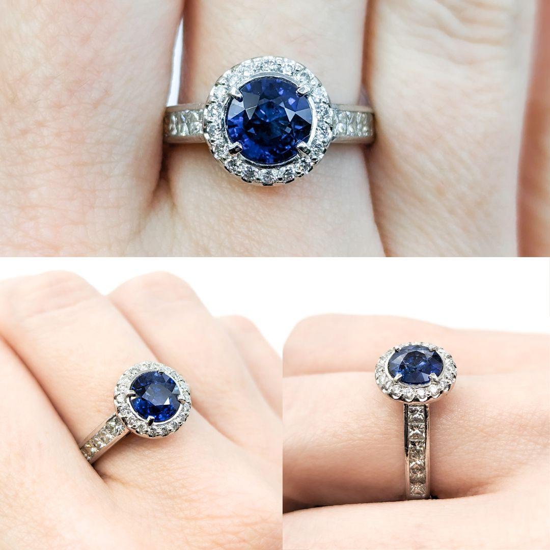Royal Blue Round Sapphire & Diamond Ring in Platinum

Introducing this beautiful ring crafted in platinum. The ring features a 1.42ct royal blue sapphire centerpiece, the birthstone for September, symbolizing wisdom and nobility. Royal blue