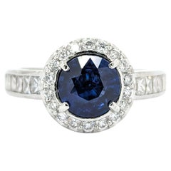 Royal Blue Round Sapphire & Diamond Ring in Platinum