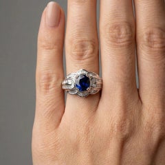 Royal Blue Sapphire 14K White Gold (18K Custom) Baguette Diamond Ring