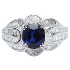 Royal Blue Sapphire 14K White Gold (18K Custom) Baguette Diamond Ring