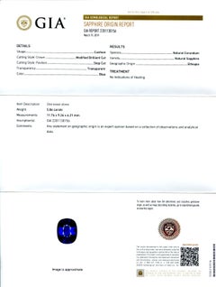 Royal Blue Sapphire 5.86ct Cushion GIA Certified Unheated with Inscription