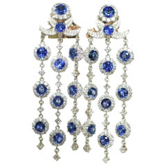 Royal Blue Sapphire and Diamond Chandelier Earrings