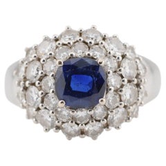 Royal Blue Sapphire and Diamond Cluster Ring in 18 Karat White Gold