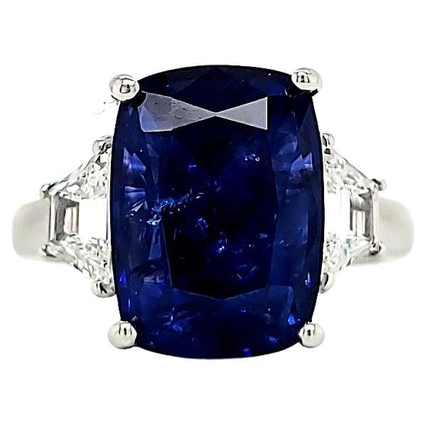 Royal Blue Sapphire and Diamond Engagement Ring cts 9.63 For Sale