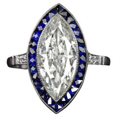 Anello da cocktail in platino con zaffiro blu reale e diamante da 2,42 carati