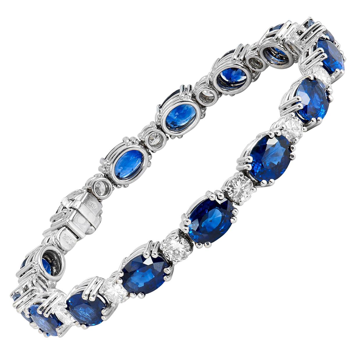 Royal Blue Sapphire and Diamond Tennis Bracelet For Sale