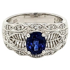 Royal Blue Sapphire and Diamond White Gold Engagement Ring