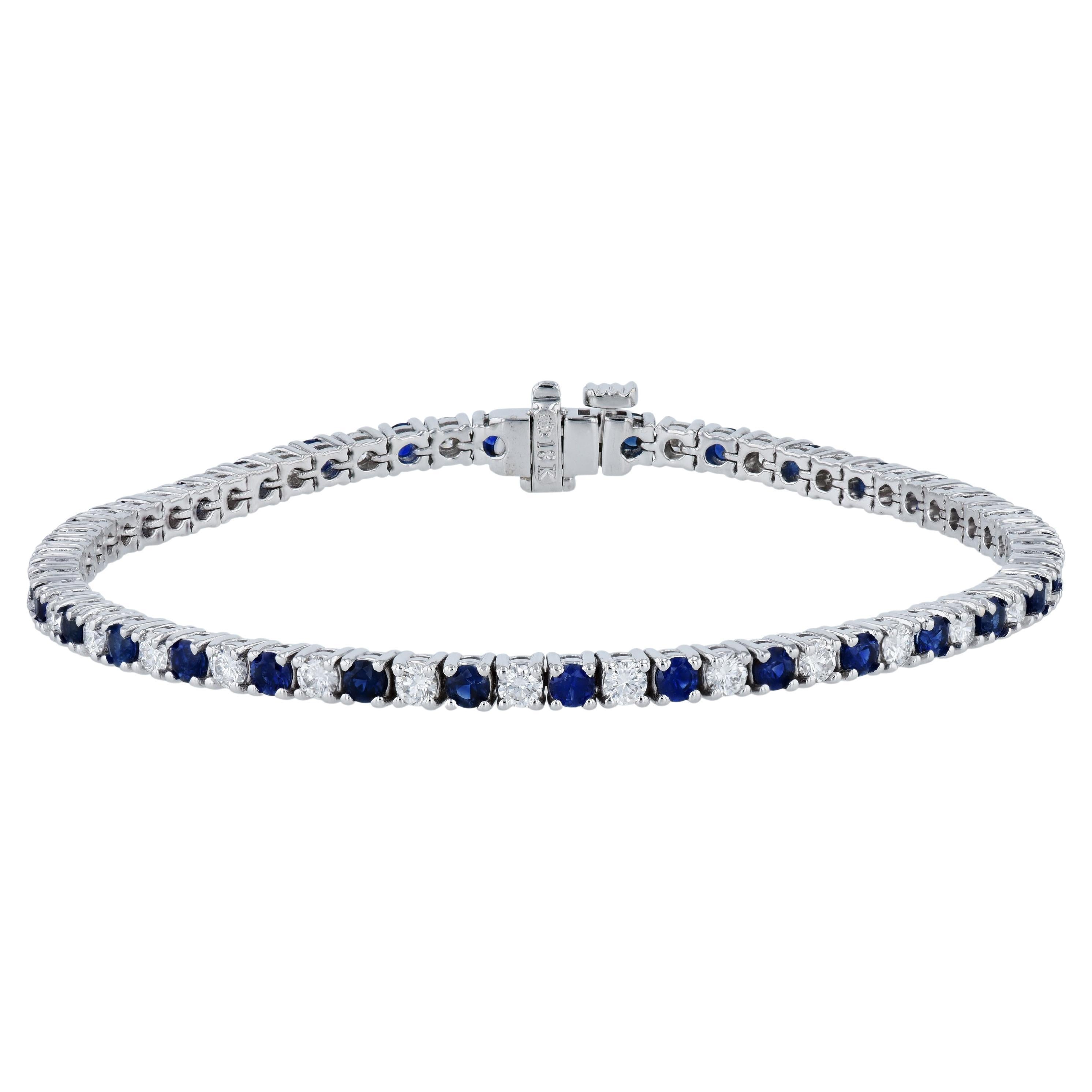 Royal Blue Sapphire and Diamond White Gold Tennis Bracelet For Sale