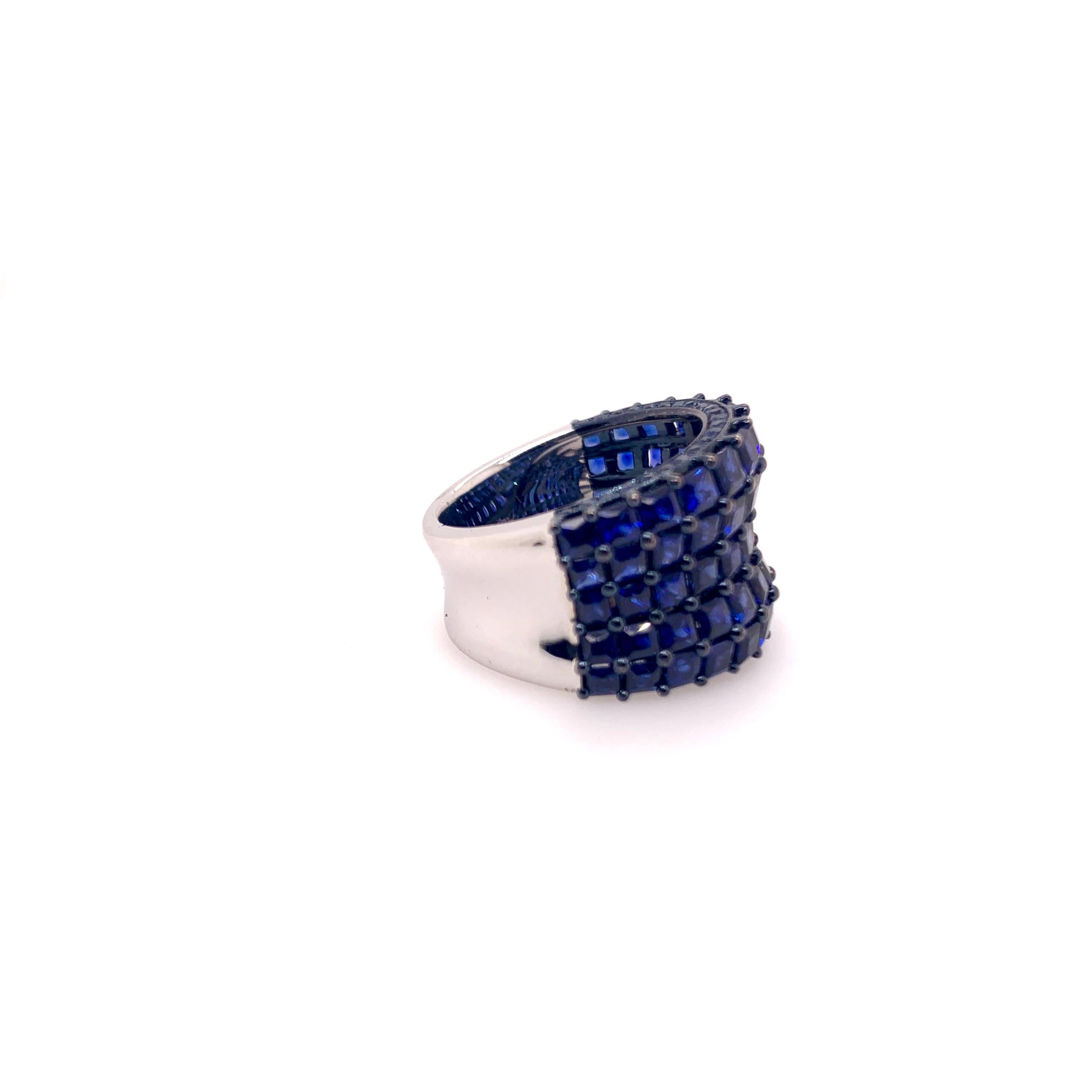 Contemporary Royal Blue Sapphire Cigar Band Cocktail Ring in 18k White Gold