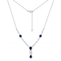 Royal Blue Sapphire Diamond 14 Karat White Gold Necklace for Her