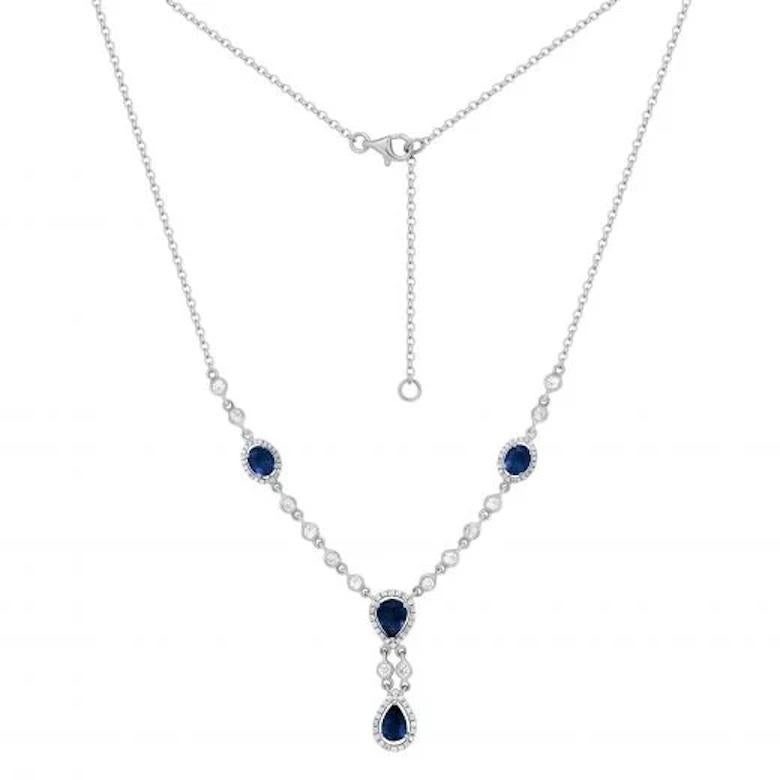 Royal Blue Sapphire Diamond 14 Karat White Gold Necklace for Her For Sale